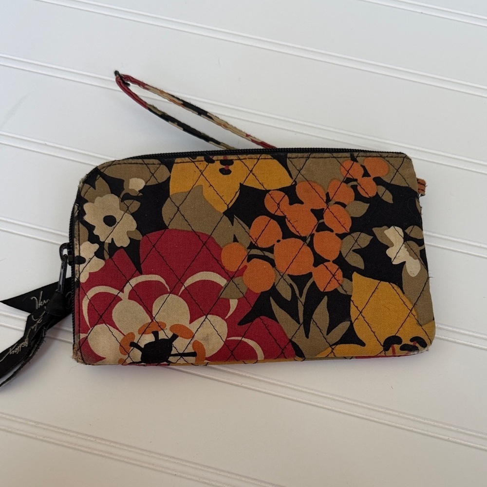 (136)VeraBradley Quilted Floral Wristlet Wallet Red,Orange,Mustard, Black,Cream - Picture 9 of 9